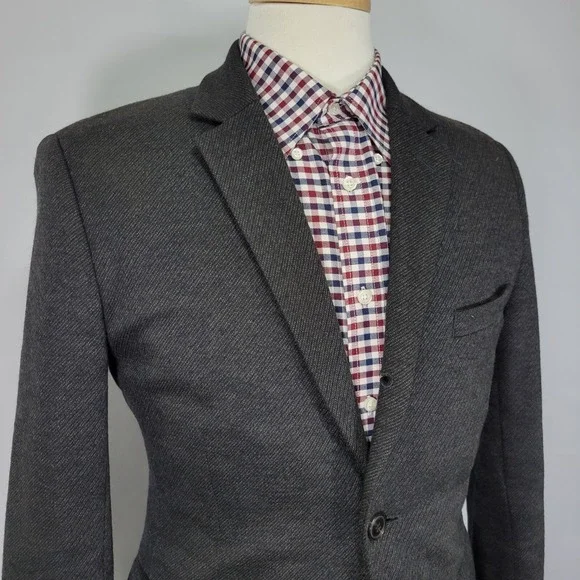 H&M Men's Sport Coat Blazer Two Button Flannel Poly Wool Blend Brown‎ 38R